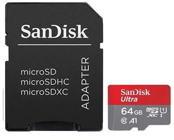 SanDisk MicroSDXC karta 64GB Ultra (120MB/s, A1 Class 10 UHS-I, Android - Tablet Packaging, Memory Zone App) + adaptér