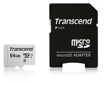 Transcend 64GB microSDXC 300S UHS-I U1, Class 10 + adaptér